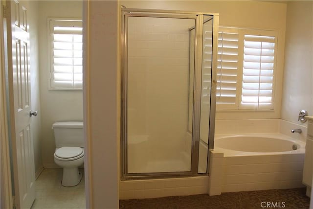 bathroom with plenty of natural light, plus walk in shower, and toilet