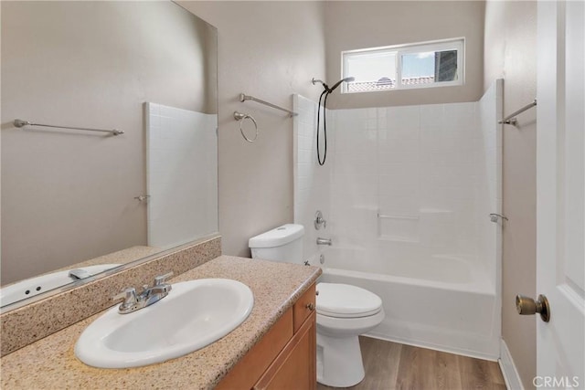 12573 Cabazon Ct, Apple Valley, CA 92308 - full bath featuring bathtub / shower combination, toilet, vanity, and wood finished floors