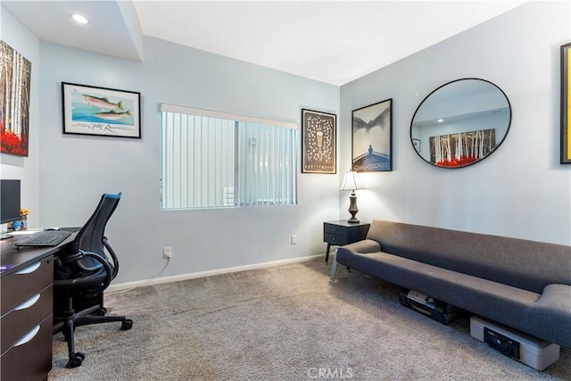 view of carpeted home office