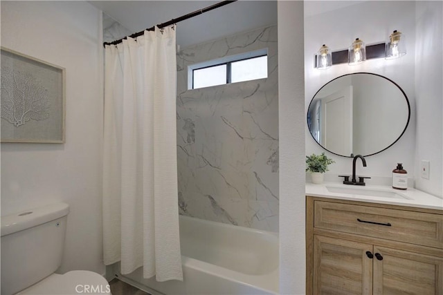 full bathroom featuring vanity, toilet, and shower / tub combo