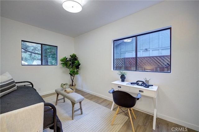 home office featuring baseboards and wood finished floors