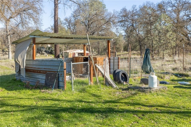 exterior space with an outbuilding