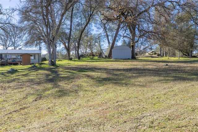 view of yard with a storage shed