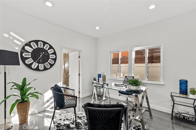 office space featuring baseboards and recessed lighting