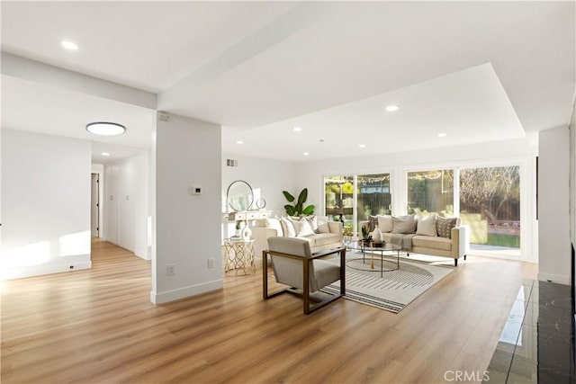 living room featuring light hardwood / wood-style flooring