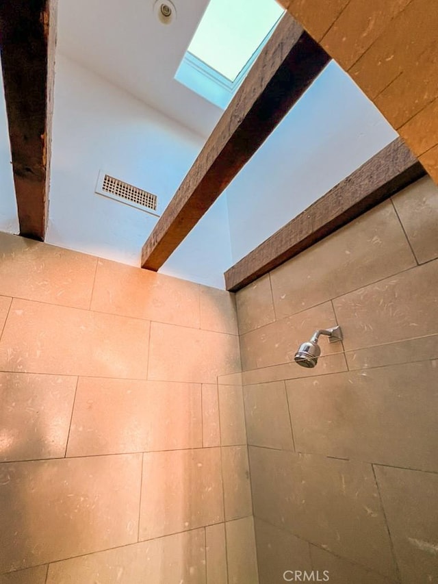 room details with a skylight and a shower