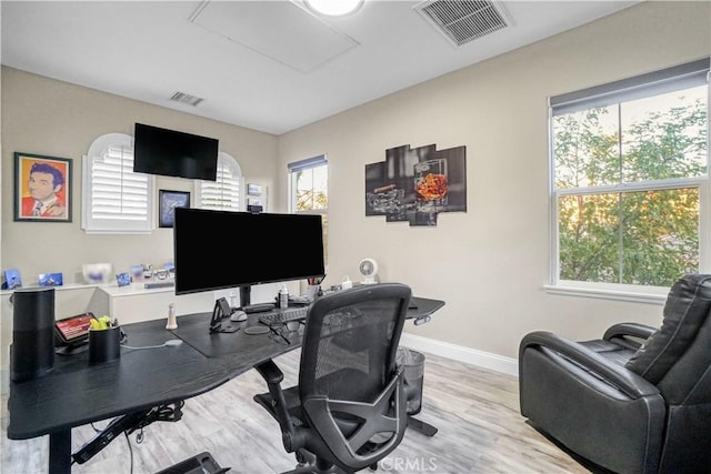 office featuring a wealth of natural light and light hardwood / wood-style floors