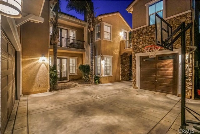 exterior space featuring a garage