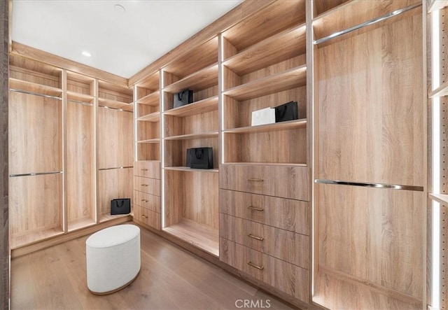 walk in closet with hardwood / wood-style flooring