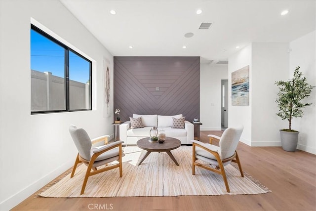 sitting room with light wood-type flooring