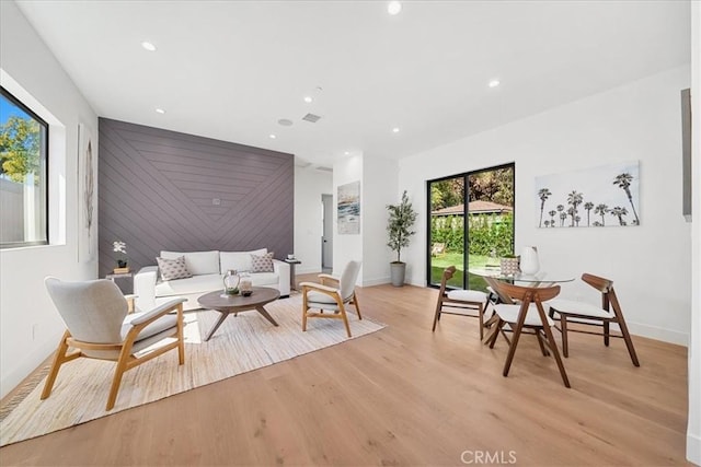 living room with light wood-type flooring