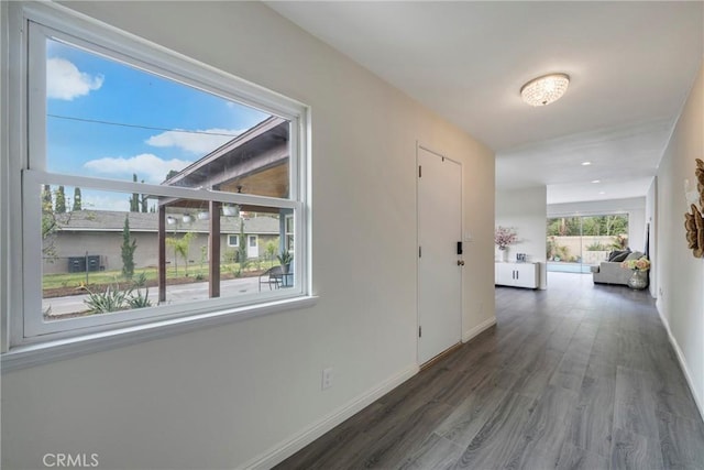 corridor featuring dark hardwood / wood-style flooring