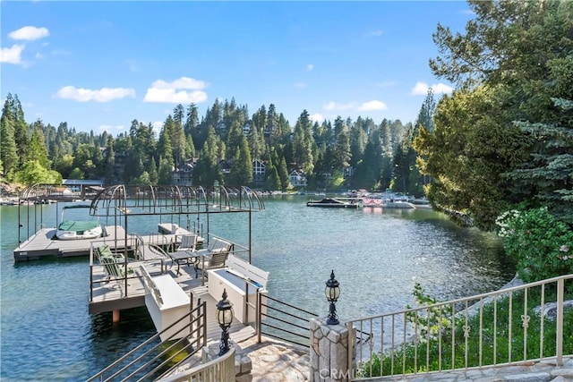 view of dock with a water view