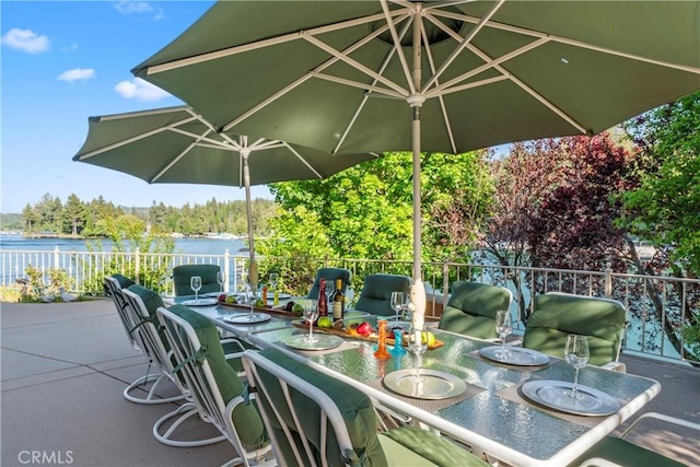 view of patio / terrace with a water view