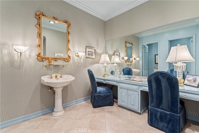 bathroom with ornamental molding