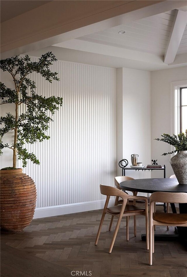702 Saint James Pl, Newport Beach, CA 92663 - dining room featuring beamed ceiling
