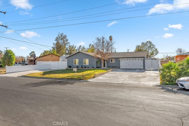 single story home with a garage and a front yard