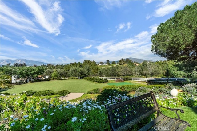 surrounding community featuring a lawn and a mountain view