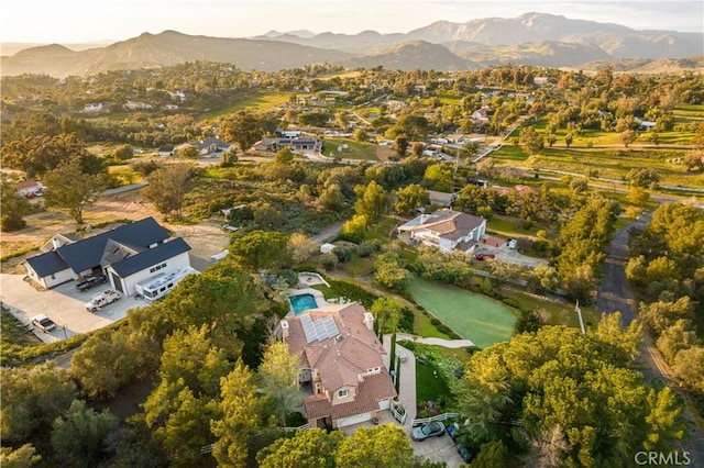 drone / aerial view featuring a mountain view