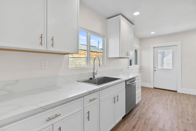 kitchen with sink, white cabinets, and dishwasher