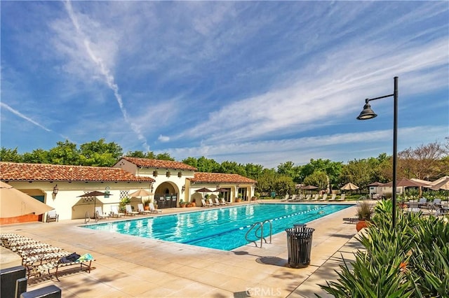 view of pool featuring a patio area