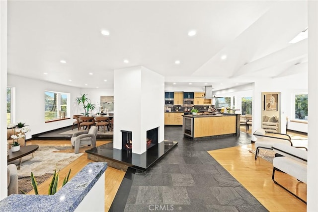 interior space featuring wine cooler and sink