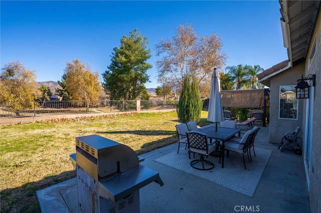 view of patio featuring a mountain view