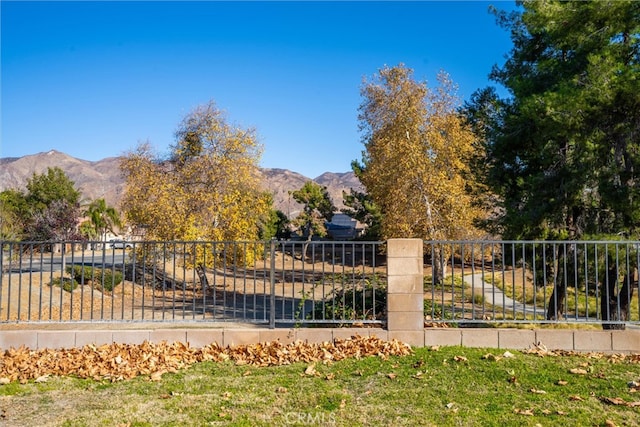 view of gate featuring a mountain view