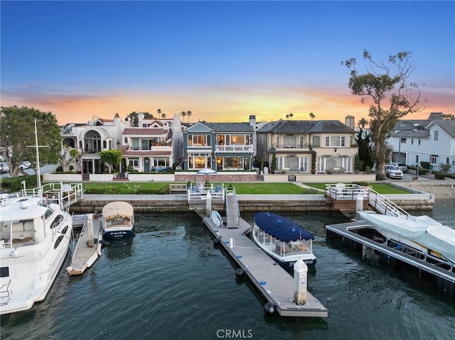 dock area with a water view