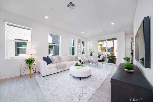 living room featuring light wood-type flooring