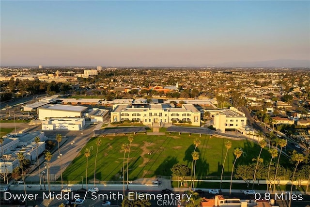 view of aerial view at dusk