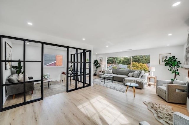 living room featuring light wood-type flooring