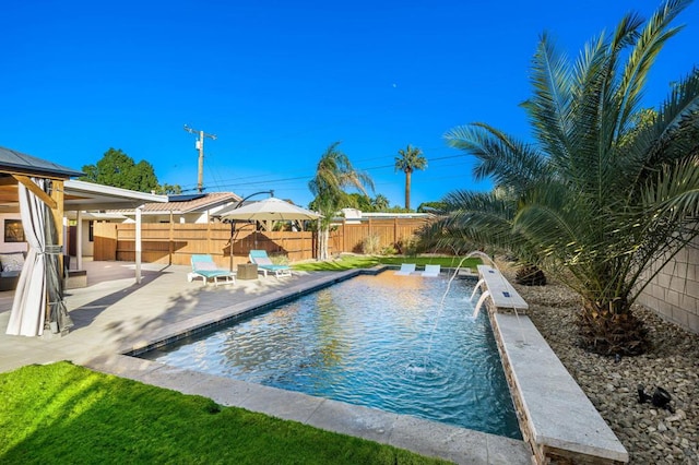 view of pool featuring a patio and pool water feature