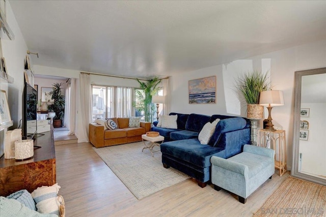 living room with light hardwood / wood-style floors