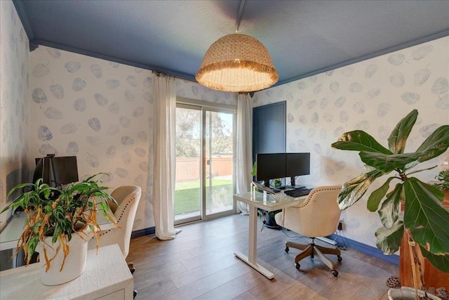 home office featuring hardwood / wood-style flooring