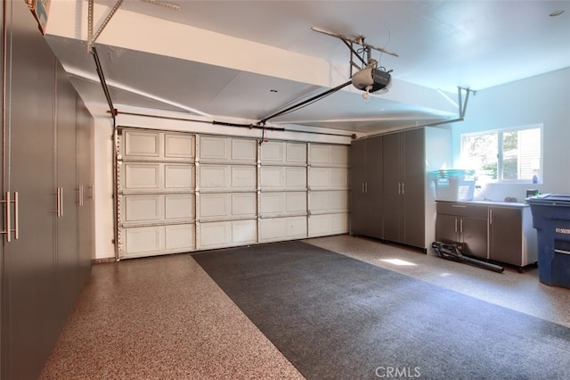 garage with a garage door opener