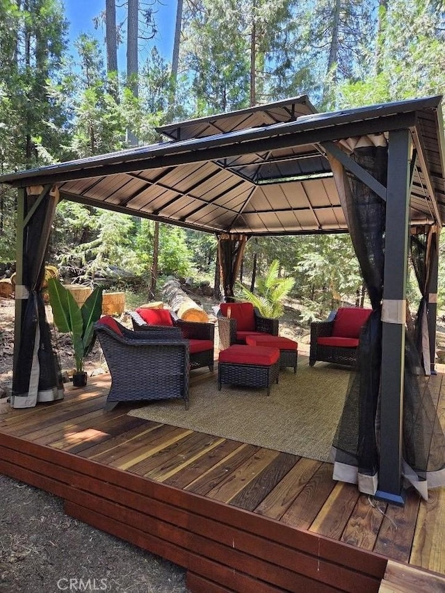 36555 Mudge Ranch Rd, Coarsegold, CA 93614 - wooden terrace featuring a gazebo and an outdoor hangout area