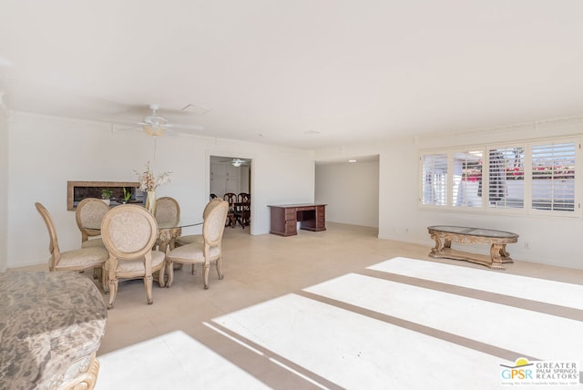 living room with ceiling fan