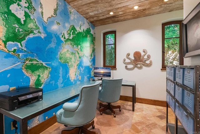 office with wooden ceiling and a wealth of natural light