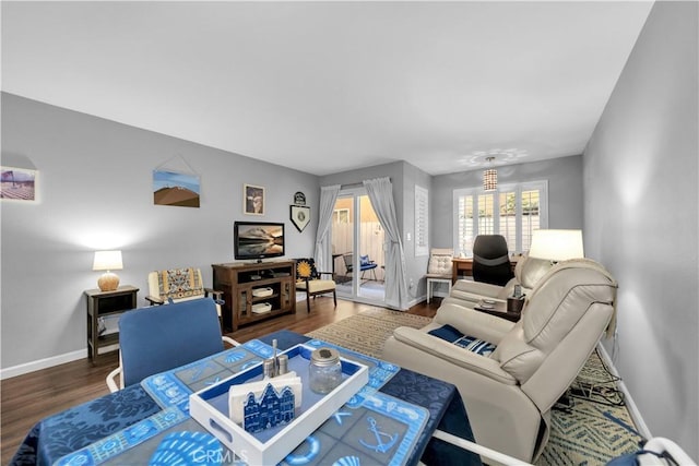 living room featuring dark hardwood / wood-style flooring