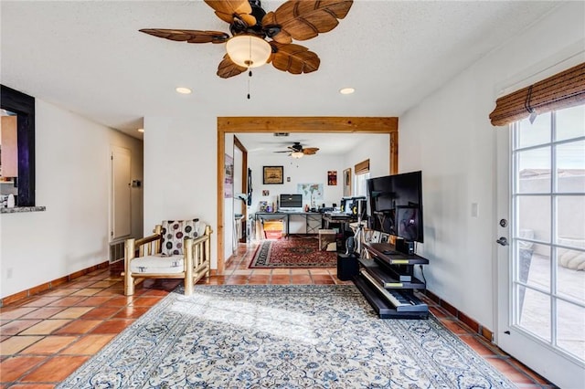 living room featuring light tile patterned floors