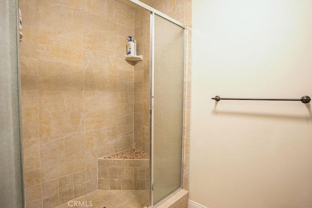 bathroom featuring a shower with shower door