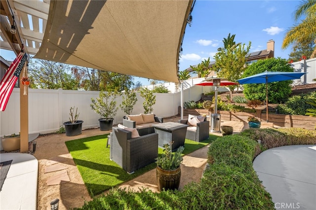 view of patio / terrace with a pergola and an outdoor hangout area