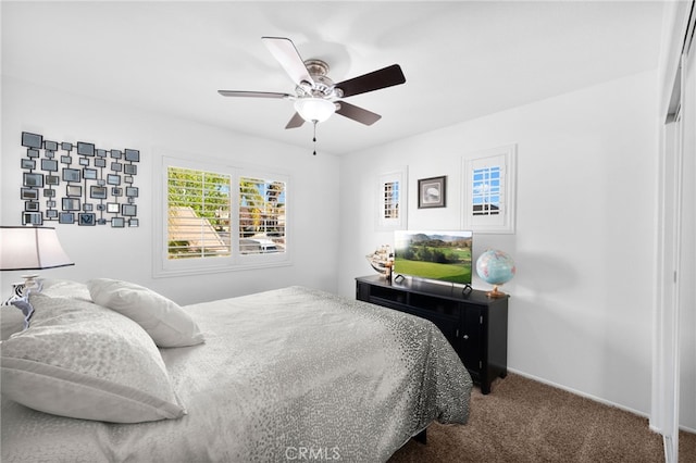 bedroom featuring carpet flooring and ceiling fan