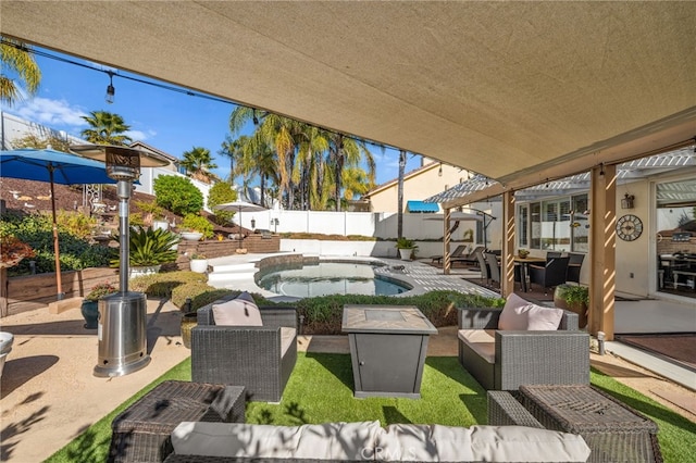 view of patio featuring a fenced in pool and outdoor lounge area