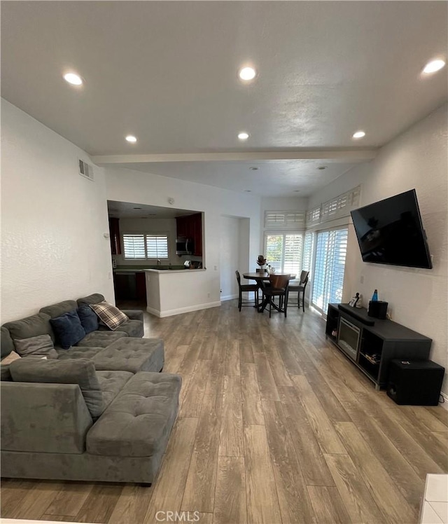 living room with hardwood / wood-style flooring