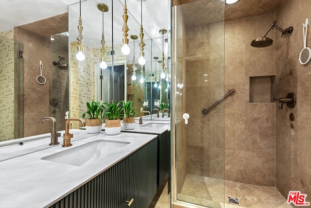 bathroom featuring vanity and walk in shower