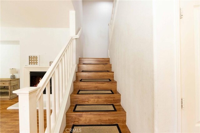 stairway featuring hardwood / wood-style floors