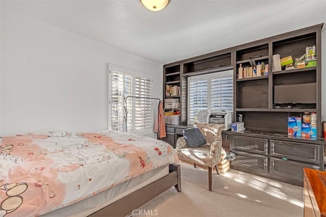 carpeted bedroom featuring multiple windows