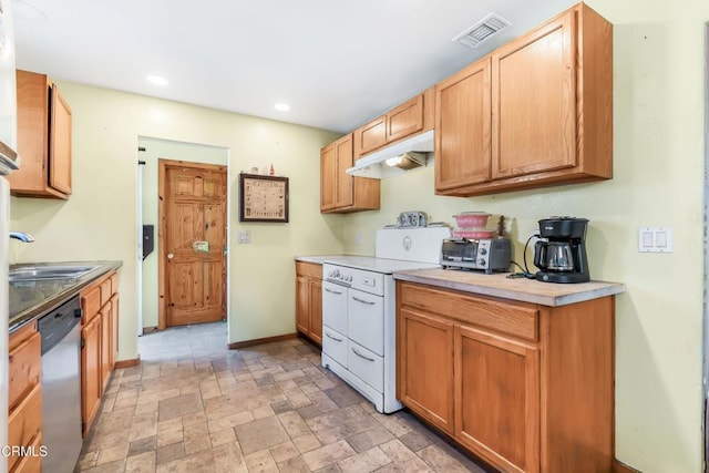 kitchen with sink, dishwasher, and electric stove